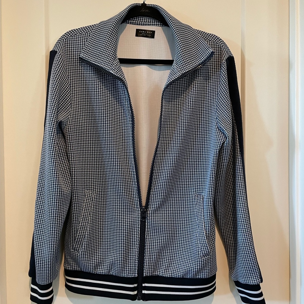 Navy blue and white print jacket by Zara man